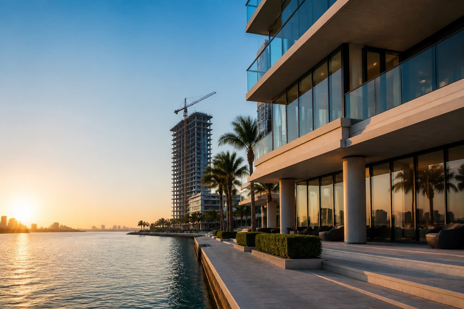 Waterfront real estate development and active construction in Miami